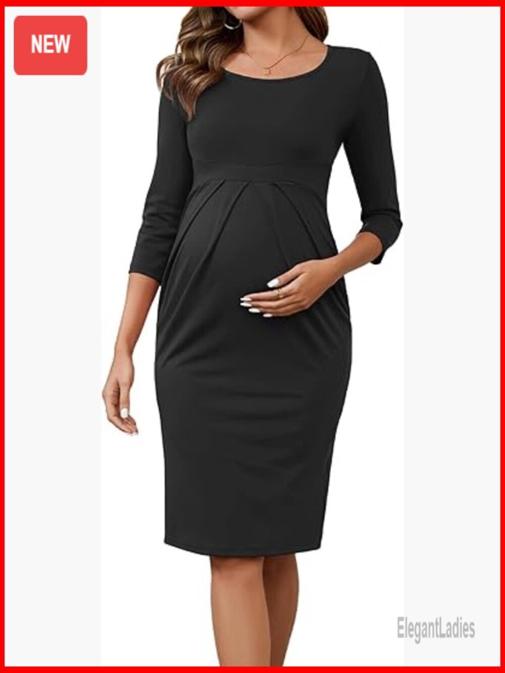 Maternity Work Dress Semi Formal 3/4 Sleeves Front Pleated Business